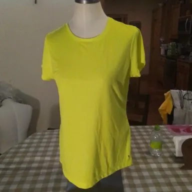 Danskin Neon Yellow Large T-Shirt, Bright Tee, Women's Workout Shirt/Activewear