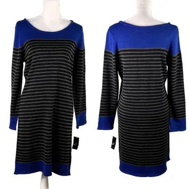 Ronni Nicole Sweater Dress XL Stripes Royal Blue Black Gray New