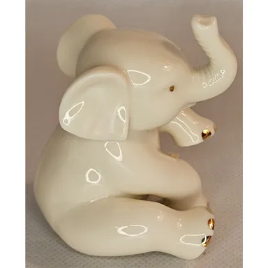 Lenox Sitting Baby Elephant Figurine With Gold Accents