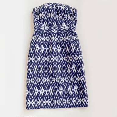 Banana Republic : Aztec Geo Ikat Strapless Knee Length Blue & White Dress : 0