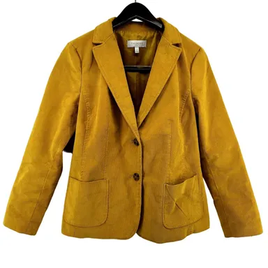 Talbots Corduroy Blazer Jacket Notch Lapel Pockets Lined Mustard Yellow 12