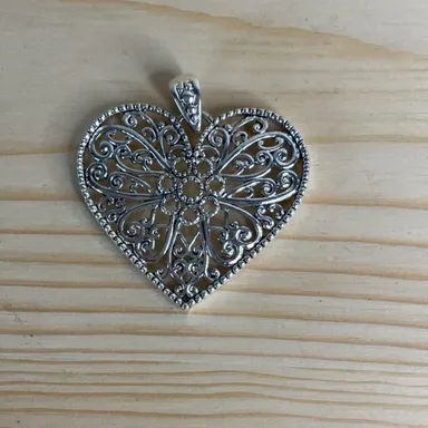 Silver Tone Metal Open Filigree Heart Pendant