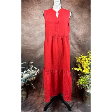 Bellambia Tiered Linen Maxi Dress - Red - Made in Italy - Size S 