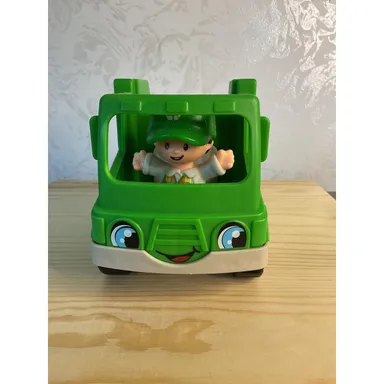 Fisher Price Little People Green Recycle Bin Truck Driver Set