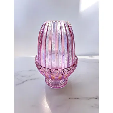 Fenton Glass Lt Pink Iridescent Fairy Lamp Light Strawberries & Stripes Vintage