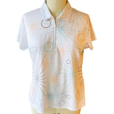 IZOD XFG White & Multicolor Golf Polo Cool FX Activewear Top ~ Women's Size XL