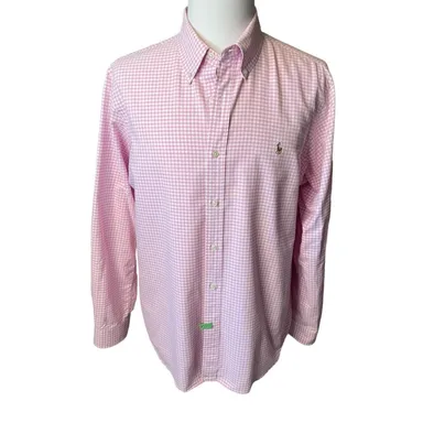 Ralph Lauren Mens Button Down Shirt Size XL Gingham Check Pink White Preppy