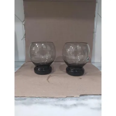Vintage Smoke Grey Bubble Footed Highball Glass Set, 16 oz. Liquor Glasses, MCM