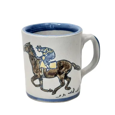 1986 Louisville Stoneware Kentucky Derby Horse Racing Jockey Made In USA Vtg Mug