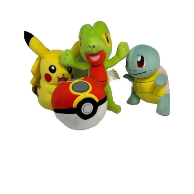 Lot 4 Tomy Pokemon Plush Stuffed Toys Treecko Squirtle Pikachu Pokeball Repeat