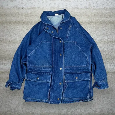 True Vintage Jean Jacket Womens L Dark Wash Denim Button Up 100% Cotton 70s