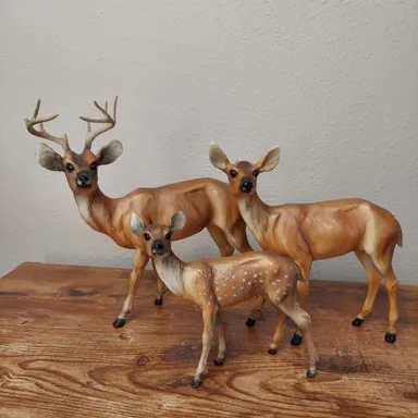 1970's BREYER Deer Figurines Family Buck Doe Fawn #3123 Wildlife Series VTG