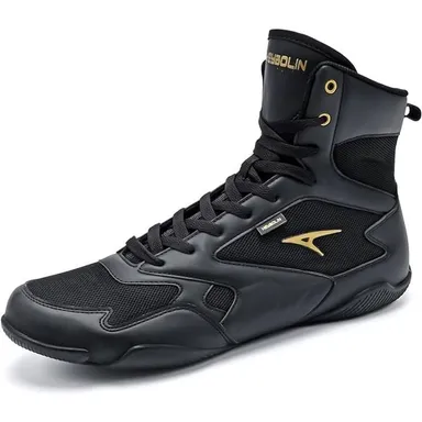 ASHION Wrestling, Boxing Shoes High Top Fitness Sneakers Zero Drop Sole Blk, 9.5