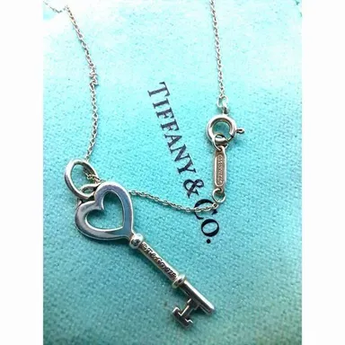 Tiffany & Co. Heart Key Pendant Necklace 20 inch w/Pouch