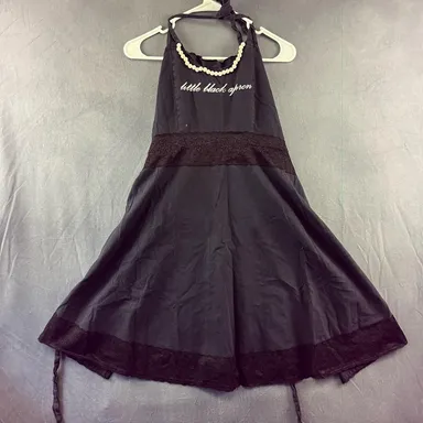 Sexy Little Black Apron Pearl Necklace Lace Date Night Naked Cooking Goth Witchy