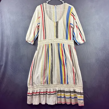 Zara Midi Dress Womens Size Small Colorful Stripes Lace GrannyCore Cottage Fairy