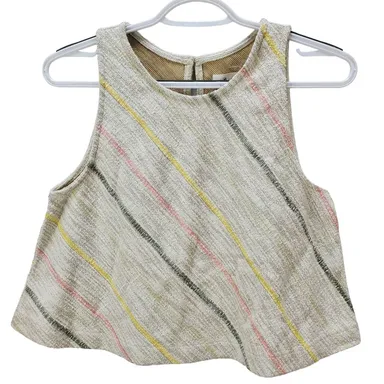 Lou & Grey for Loft Shirt Blouse Knit Crop Sleeveless Striped Cream Top Women XS