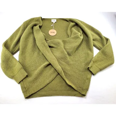 BiB! Sweater Knit Scoop Neck Olive Green Long Sleeve Womens XL New Preppy Casual