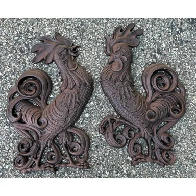 Vintage Sexton MCM Fighting Roosters Cast Iron Metal Wall Decor Hangings USA