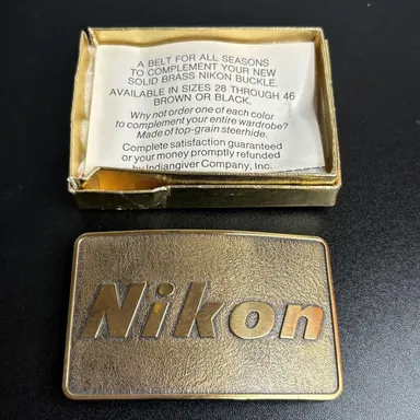 Nikon Solid Brass Belt Buckle New Old Stock BOXED Made In USA