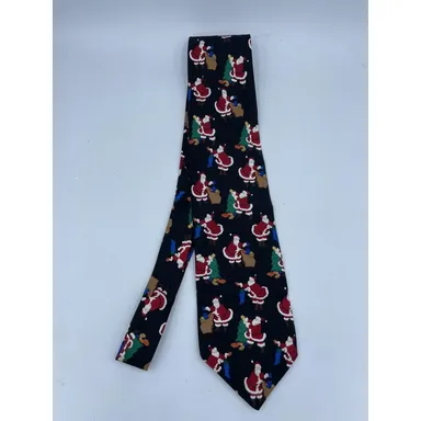 Vtg Christmas Tie 100% Silk Santa Tree Toy Bag Necktie Christmas Ultra USA