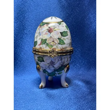 Three Footed Egg Shape Trinket Box Magnolia Design Baum Bros