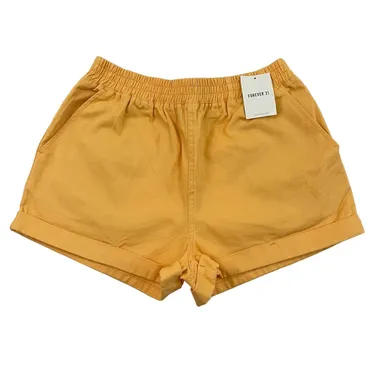 FOREVER 21 Shorts Womens Size Large Orange Stretch Waist High Rise Denim Jean