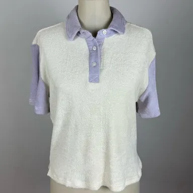 Standard Issue Cropped Polo Shirt Size Medium Terry in Cream + Lilac