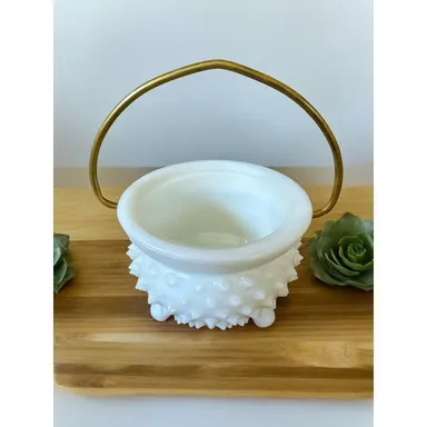Vintage Fenton Milk Glass White Hobnail Condiment Mayo Bowl With Handle No Lid