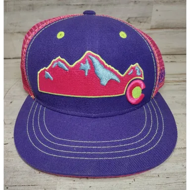 Aksels Colorado Mountain Retro Neon Colors Mesh Snapback Trucker Hat Purple Pink