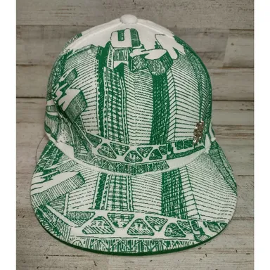 Arcus Yupoong Flexfit Green Abstract Cityscape Fitted Baseball Hat Cap Size S-M