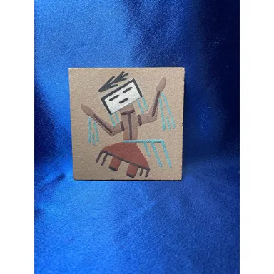 Vintage Small Navajo Sand Painting Rainbow Boy Signed 