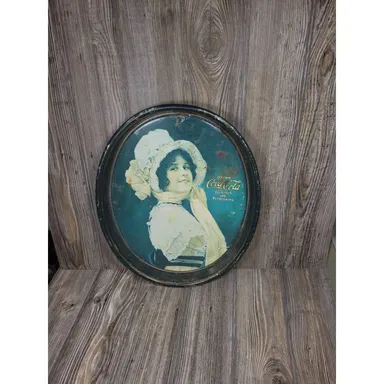 Vintage Coca-Cola Oval Tray, Betty Girl 1972 Reproduction, Primitive & Rusty