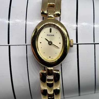Pulsar Gold Tone Women’s Vintage Watch Stainless Steel Working New Battery
