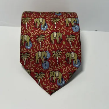 Vintage Jos. A Bank Tie Necktie Red with Gold Elephants 100% Silk 57" x 3.75"