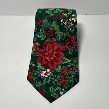 Tango by Max Raab Tie Necktie Green and Red Floral 100% Cotton 57" x 3.75"