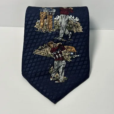 Vintage Robert Stock Tie Necktie Blue Golf Graphics 100% Silk USA Made 56" x 4"