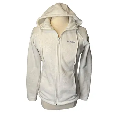 Columbia Full Zip White Fleece Hoodie Jacket Women’s Medium Pockets