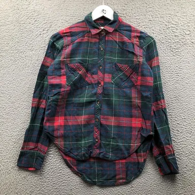 Abercrombie & Fitch Flannel Button Up Shirt Womens XS Curved Hem Plaid Red Green