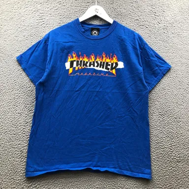 Thrasher Magazine T-Shirt Men's Large L Short Sleeve Crew Neck Graphic Logo Blue
