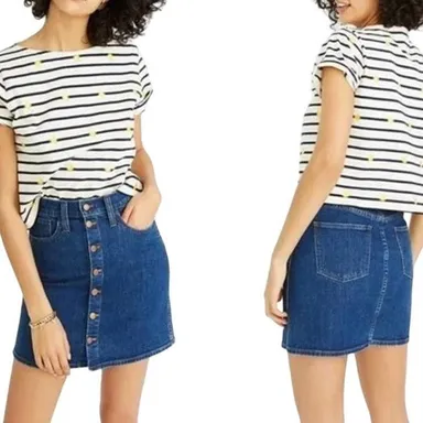 MADEWELL Stretch Denim Arroyo Blue Jean Straight Button Front Mini Skirt ~ 32