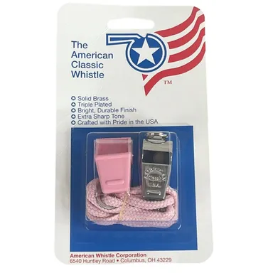 NEW American CLASSIC WHISTLE Solid Brass Metal Pink Lanyard and Cover USA Made
