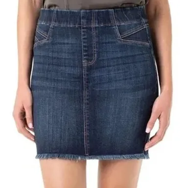 LIVERPOOL Josette Cat Eye Pocket Frayed Edge Denim Blue Jean Mini Skirt ~ 0 / 25