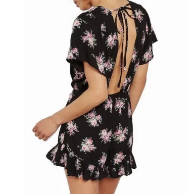 Top Shop Floral Romper Size 4 Black with Pink Flowers Summer