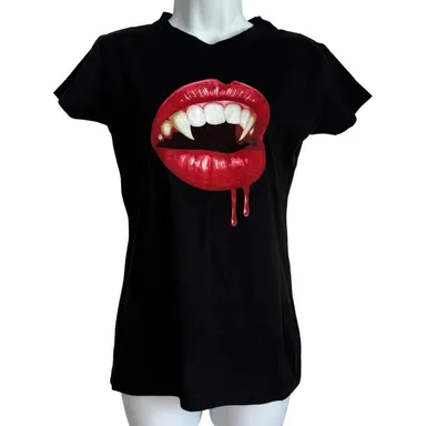 Hollywood Vampires Black Lips Fangs T-Shirt size S Official Metal Glam Rock NEW