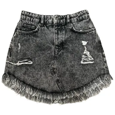 BDG Urban Outfitters Fringe Hem Gray Charcoal Distressed Mini Jean Skirt Size XS