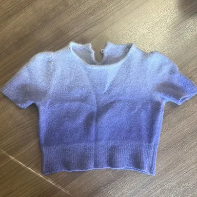 Vintage Cashmere + Wool Blend Cropped Short SleeveTop Purple Ombre