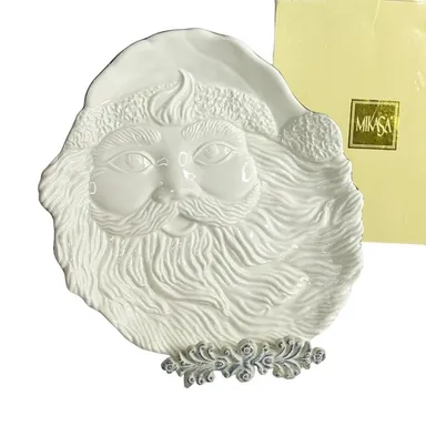 Mikasa Santa's COOKIE PLATE 10" Holiday Elegance Porcelain Santa Face Gold Trim