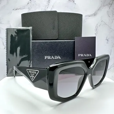Prada Sunglasses Black Triangle Metal Plaque Logo 