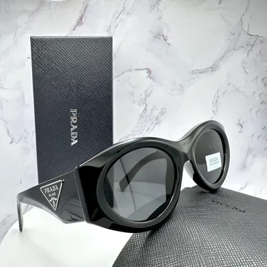 Prada Sunglasses Black Engraved Front Logo Triangle Plaque Metal Logo Authentic